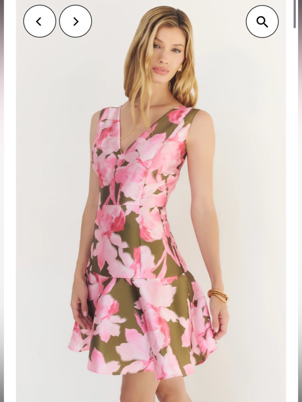 hutch maribel pink & green floral v-neck tiered ruffle hem mini dress small NEW